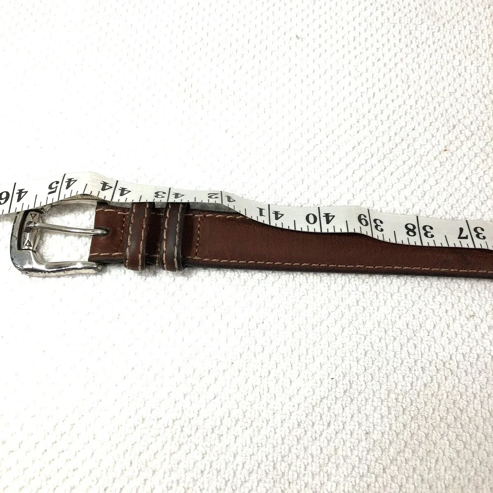 Johnston & Murphy belt mens 36-38 brown leather cowhide dress work stitching USA